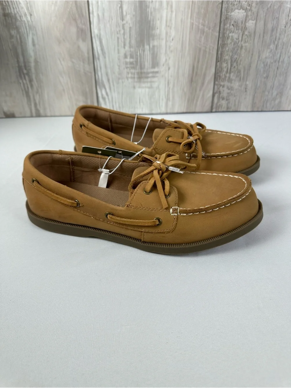 Mens Cognac Lace-Up Moc Toe Boat Shoes